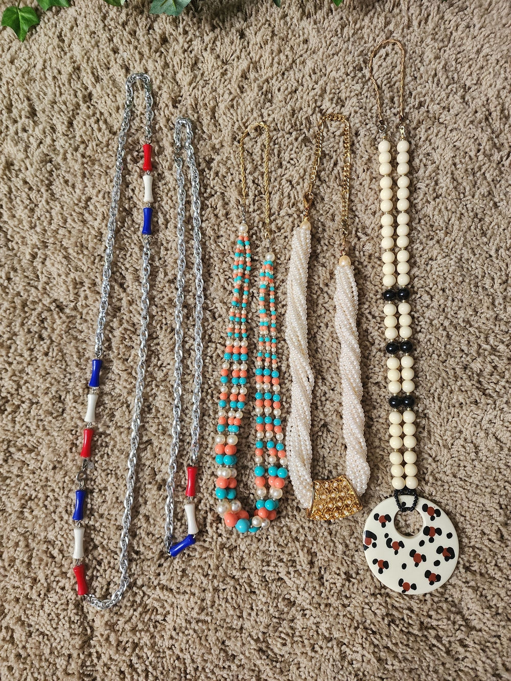 Multicolor Beaded Statement Necklace Set - Cream & Turquoise Accents